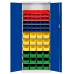 Armoire pour boîtes de stockage PRO - 11 PCS, 710 x 300 x 1680 mm, Sans tiroir, 18boîtes. taille4. rouge. 18boîtes. taille4. bleu. 12boîtes. taille3. jaune. 12boîtes. taille3. vert, 1 pcs