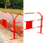 Barrière de chantier - Acier non trempé, Rouge/blanc (base), 1 m, 1.5 m, 1 pcs