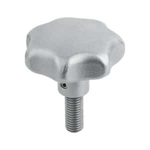 Poignée étoilée ac inox. A2, filet. mâle, sablée