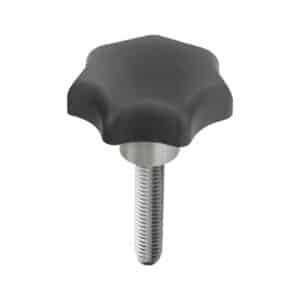 Molette forme étoilée avec bague acier pro., filetage mâle ST