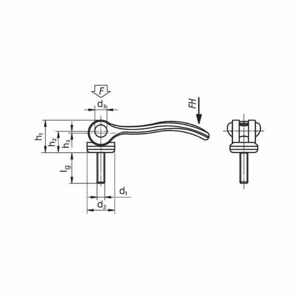 Levier excentrique en aluminium avec filetage mâle – Image 2