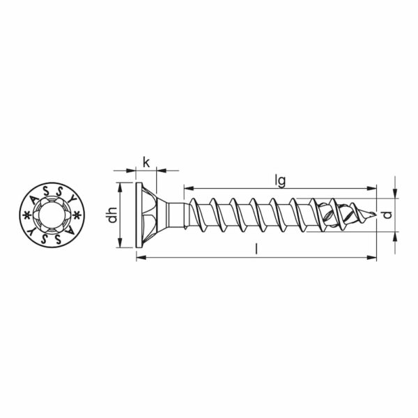 Vis universelle en rouleau ASSY® 4 CSMP Acier zingué galvanisé, filetage total, tête fraisée autofraisante à facettes – Image 2