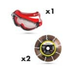 LOT TRONCONNAGE DIAMANT - Ø 125 MM, LA NOUVEAUTE  Composé : 2 disques diamant Cantero diam. 125 mm + 1 masque de protection Androméda -
